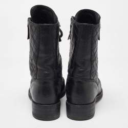 Chanel Black Leather CC Interlocking Ankle Length Boots Size 36.5