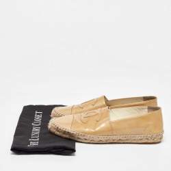 Pre Owned Chanel Beige Patent Leather CC Cap Toe Espadrille Flats Size 40