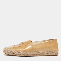 Pre Owned Chanel Beige Patent Leather CC Cap Toe Espadrille Flats Size 40