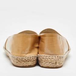 Pre Owned Chanel Beige Patent Leather CC Cap Toe Espadrille Flats Size 40