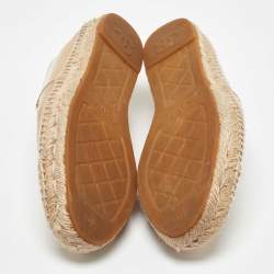 Pre Owned Chanel Beige Patent Leather CC Cap Toe Espadrille Flats Size 40