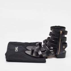 Chanel Black Leather CC Gladiator Flat Sandals Size 39