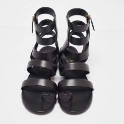 Chanel Black Leather CC Gladiator Flat Sandals Size 39