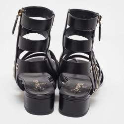 Chanel Black Leather CC Gladiator Flat Sandals Size 39