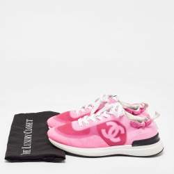 Chanel Pink Fabric and Suede Interlocking CC Low Top Sneakers Size 40