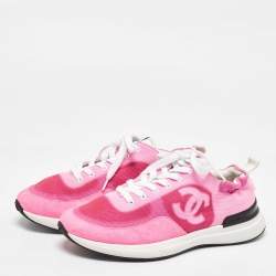 Chanel Pink Fabric and Suede Interlocking CC Low Top Sneakers Size 40