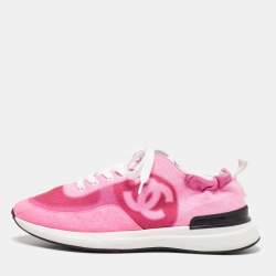 Chanel Pink Fabric and Suede Interlocking CC Low Top Sneakers Size 40