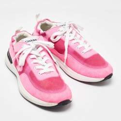 Chanel Pink Fabric and Suede Interlocking CC Low Top Sneakers Size 40