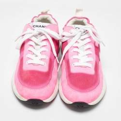 Chanel Pink Fabric and Suede Interlocking CC Low Top Sneakers Size 40