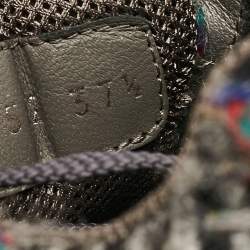 Pre Owned Chanel Multicolor Leather and Tweed CC Lace Up Sneakers Size 37.5