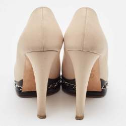 Pre Owned Chanel Beige/Black Leather CC Chain Link Platform Pumps Size 38.5