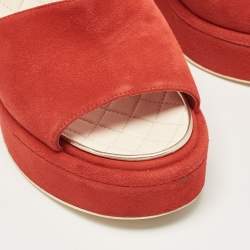 Chanel Red Suede CC Wedge Sandals Size 41