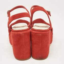 Chanel Red Suede CC Wedge Sandals Size 41