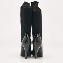 Chanel Black Fabric and Patent Leather CC Ankle Length Boots Size 39.5