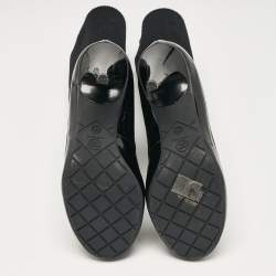 Chanel Black Fabric and Patent Leather CC Ankle Length Boots Size 39.5