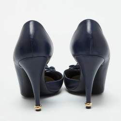 Chanel Navy Blue Leather Camellia Accent D'orsay Pumps Size 42