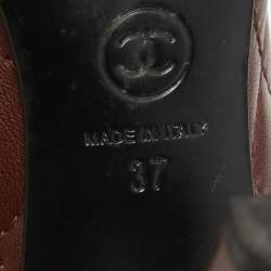 Pre Owned Chanel Burgundy Leather CC Ankle Length Boots Size 37