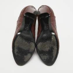 Pre Owned Chanel Burgundy Leather CC Ankle Length Boots Size 37