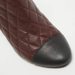 Pre Owned Chanel Burgundy Leather CC Ankle Length Boots Size 37