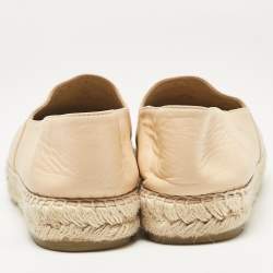 Pre Owned Chanel Beige/Black Leather CC Espadrille Flats Size 38