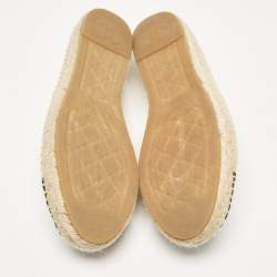 Pre Owned Chanel Beige/Black Leather CC Espadrille Flats Size 38