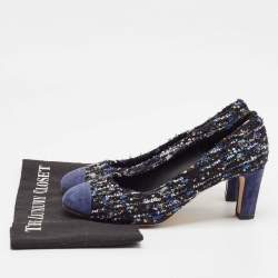 Pre Owned Chanel Multicolor Suede and Tweed Block Heel Pumps Size 40