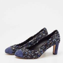 Pre Owned Chanel Multicolor Suede and Tweed Block Heel Pumps Size 40