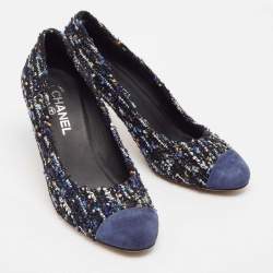 Pre Owned Chanel Multicolor Suede and Tweed Block Heel Pumps Size 40