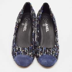 Pre Owned Chanel Multicolor Suede and Tweed Block Heel Pumps Size 40