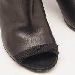 Pre Owned Chanel Black Leather Bow Open Toe Booties Size 38.5