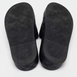 Chanel Black Quilted Leather CC Slide Sandals Size 37