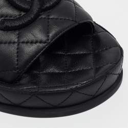 Chanel Black Quilted Leather CC Slide Sandals Size 37