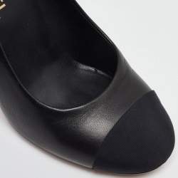 Pre Owned Chanel Black Leather and Fabric Cap Toe Faux Pearl Heel Pumps Size 40