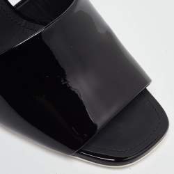 Chanel Black Patent Leather CC Block Heel Ankle Strap Sandals 40