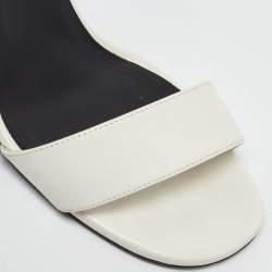 Chanel White Leather CC Block Heel Ankle Strap Sandals Size 39.5