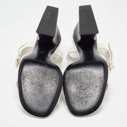 Chanel White Leather CC Block Heel Ankle Strap Sandals Size 39.5