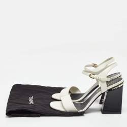 Chanel White Leather CC Block Heel Ankle Strap Sandals Size 39.5