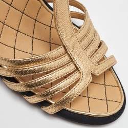 Chanel Gold Leather CC Interlocking Quilted Wedge Sandals Size 40