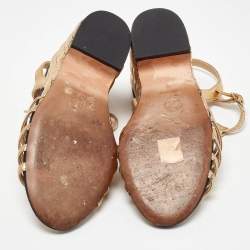 Chanel Gold Leather CC Interlocking Quilted Wedge Sandals Size 40