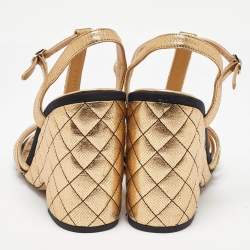 Chanel Gold Leather CC Interlocking Quilted Wedge Sandals Size 40