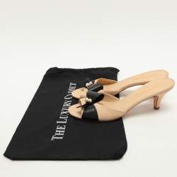 Chanel Beige Leather Bow Slide Sandals Size 39