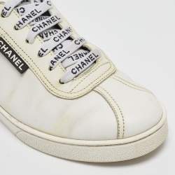 Chanel White Leather CC Low Top Sneakers Size 37.5