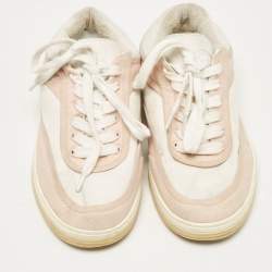 Chanel Pink/White Canvas CC Low Top Sneakers Size 37