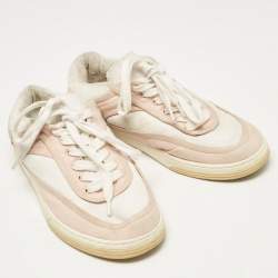 Chanel Pink/White Canvas CC Low Top Sneakers Size 37