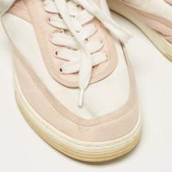Chanel Pink/White Canvas CC Low Top Sneakers Size 37
