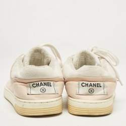 Chanel Pink/White Canvas CC Low Top Sneakers Size 37