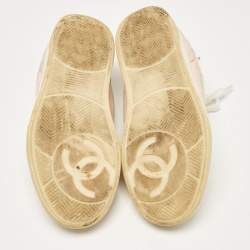 Chanel Pink/White Canvas CC Low Top Sneakers Size 37