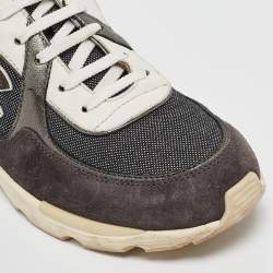 Pre Owned Chanel Grey/White Canvas and Leather CC Low Top Sneakers Size 38.5