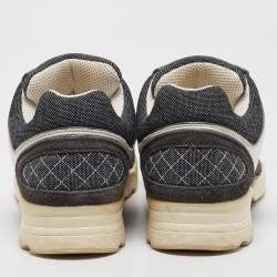 Pre Owned Chanel Grey/White Canvas and Leather CC Low Top Sneakers Size 38.5