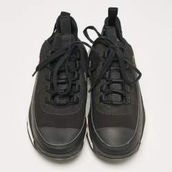 Pre Owned Chanel Black Leather and Neoprene CC Low Top Sneakers Size 39